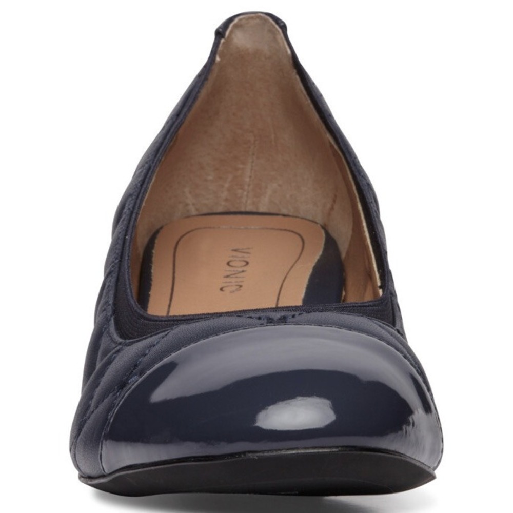 Vionic Ruby Quilted Leather Block Heel Pumps Blue Orthotic Womens 8 Wide New - Picture 5 of 5